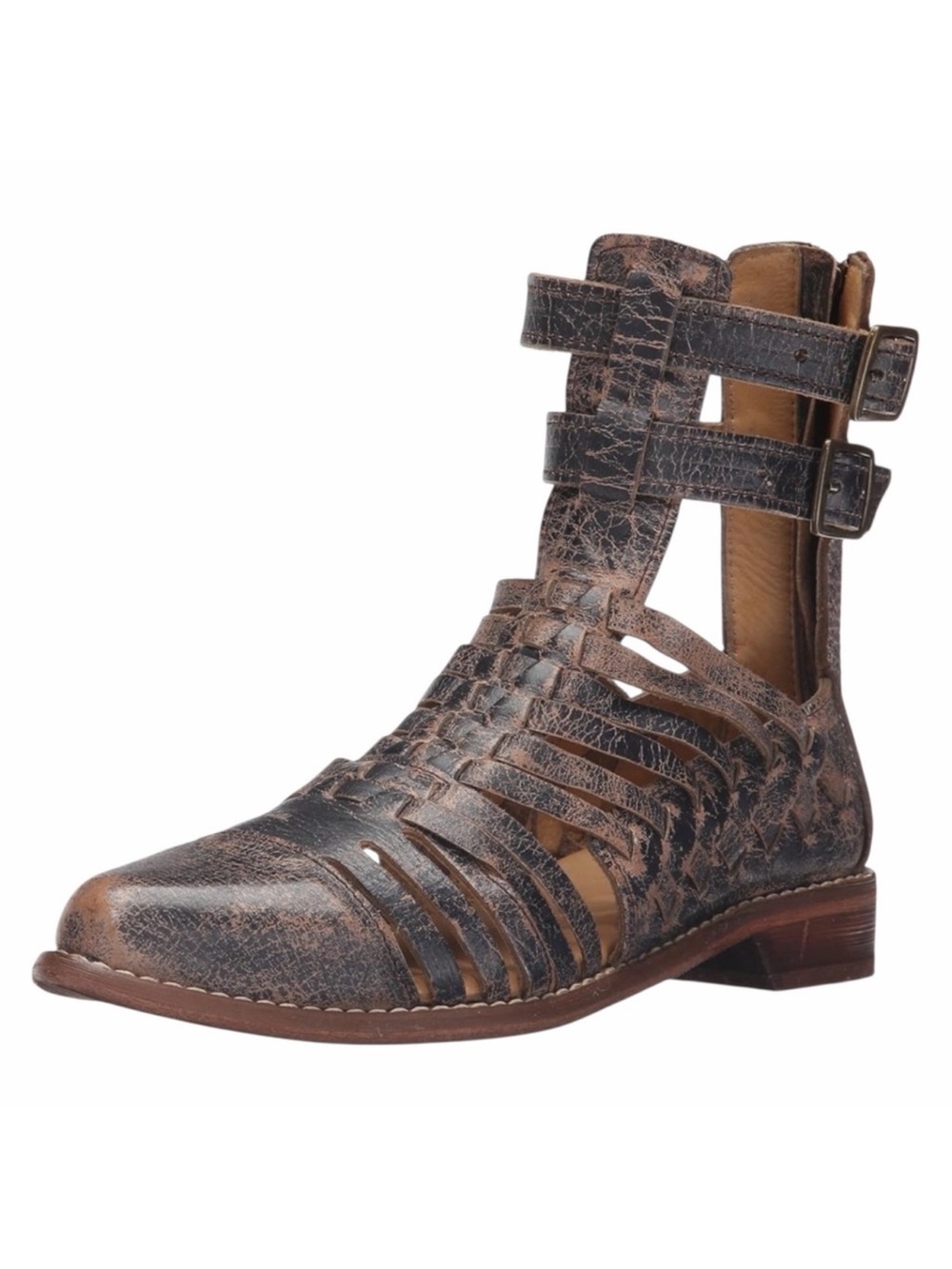Bedstu Rio Grande Black Distressed Huraraches Gladiator Ankle Sandals